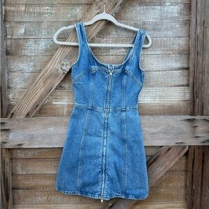 Frame Denim Blue Denim Zip-Front Mini Dress